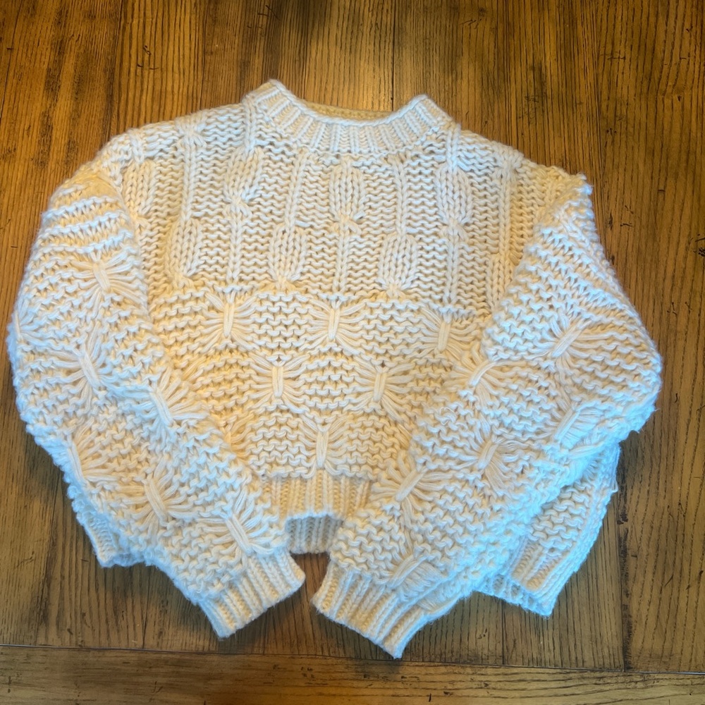 Zara Textured Knit Sweater in Cream